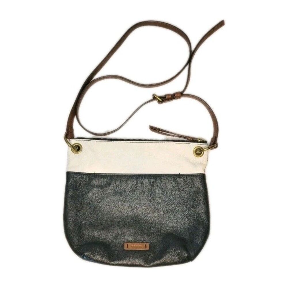 Fossil Keely Black & White Pebbled Leather Crossbody Bag Purse